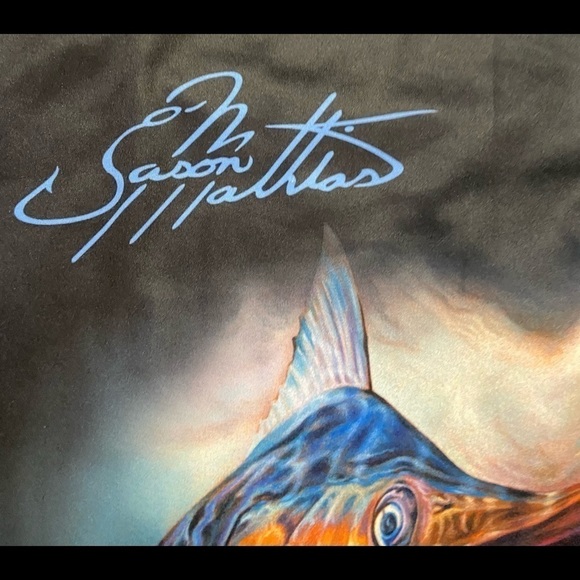 World Wide Sportsman Jason Mathias Mens Fishing Sun Shirt Size XL Blue Marlin - Picture 8 of 12